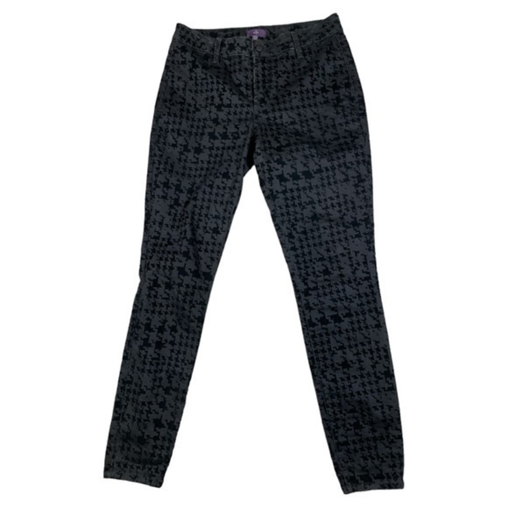 NYDJ Super Skinny Velvet Flocked Houndstooth Jeans Stretch Black 6 Glam‎ Party